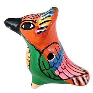 Artisian Made Vibrant Multicolor Clay Bird Figurine Whistle Made in Nicaragua